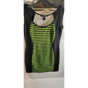 Y2K Style What's Hot black & neon green striped tank dress Sz M cyberpunk Gothic